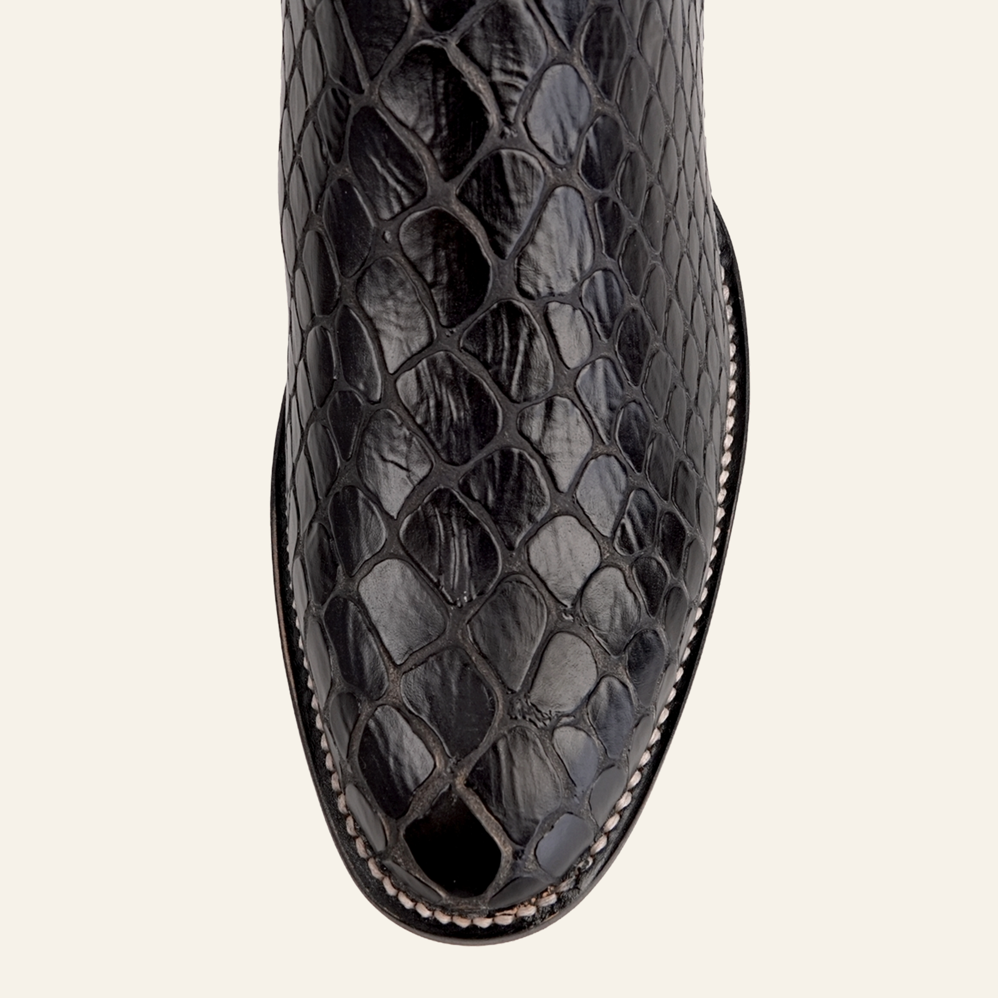 Snake Ankle Boots - Black Embossed Leather - Rodeo Toe (E955)