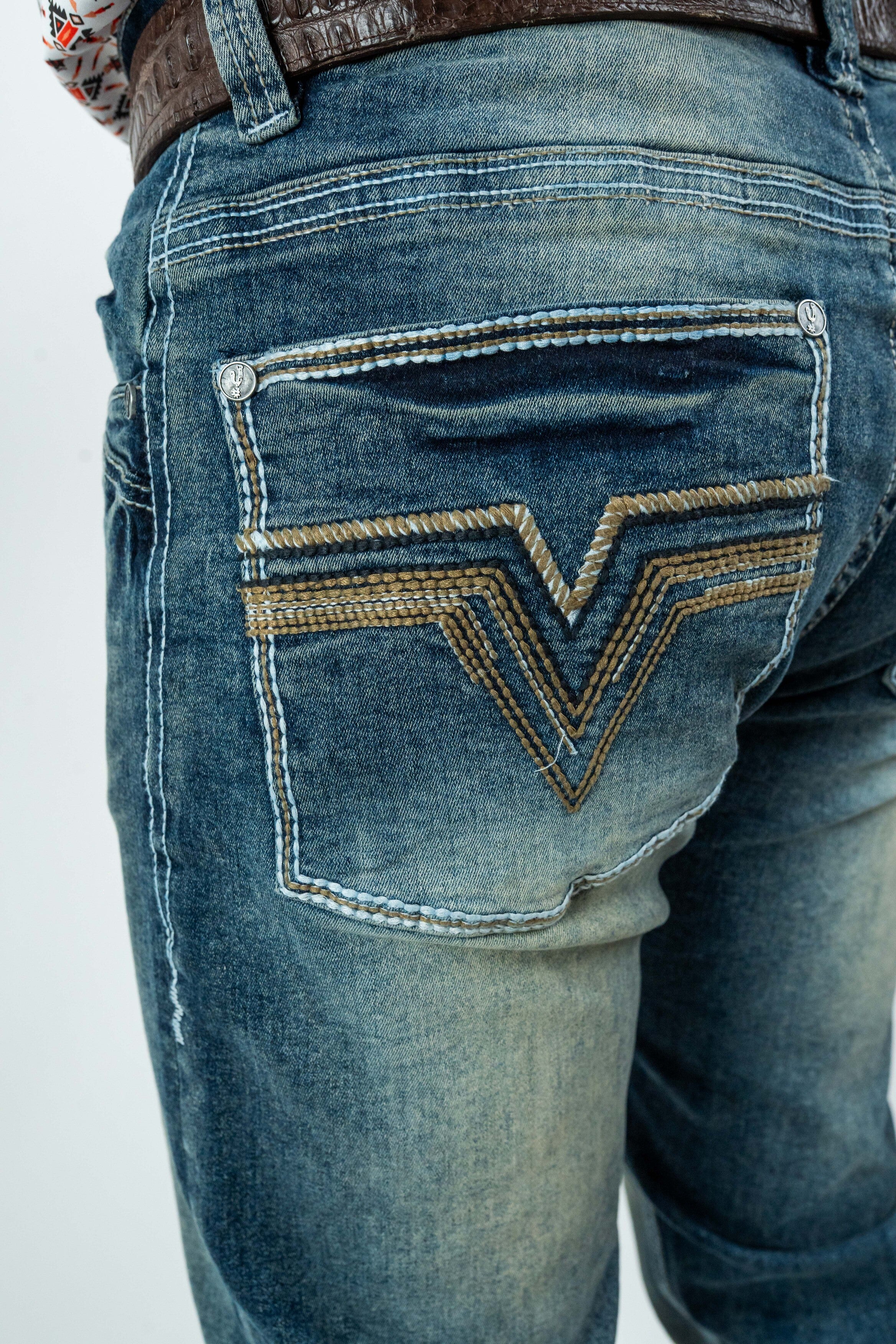 Rough Spur - Men's Dark Blue Boot Cut Denim Jeans (RS-007)