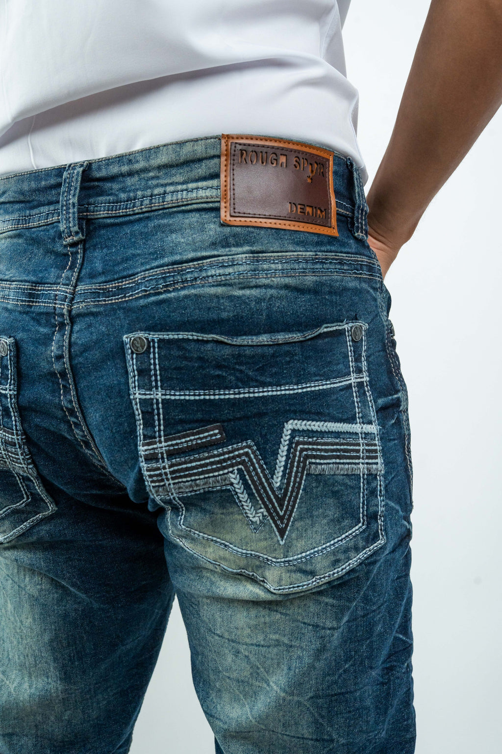 Rough Spur - Men's Boot Cut Dark Blue Denim Jeans (RS-008)