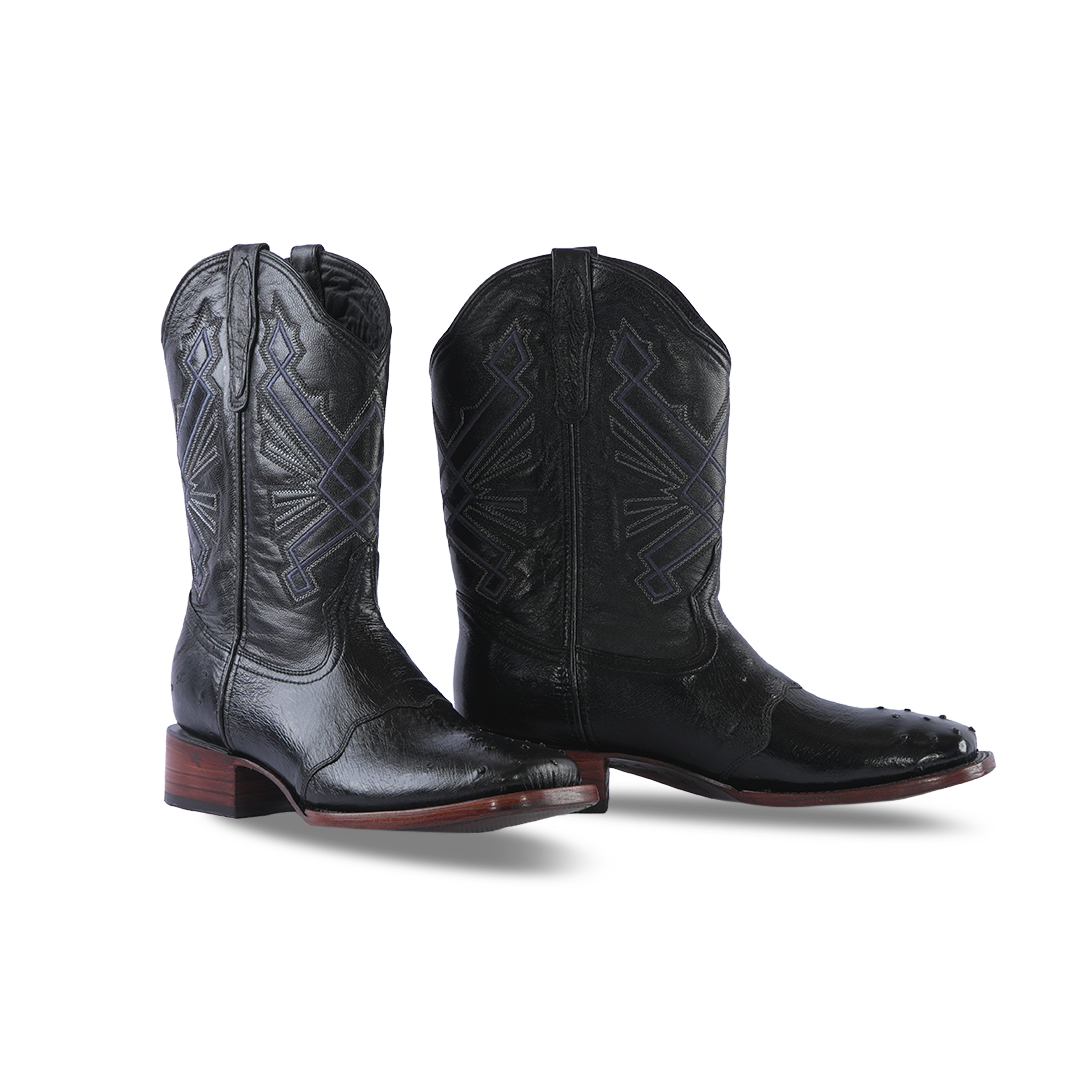 Texas Country Boot Bull Dog Ostrich Black 2800 Leather Bottom