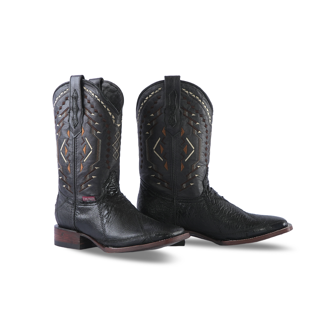 Texas Country Western Boot Ostrich Rombos Black