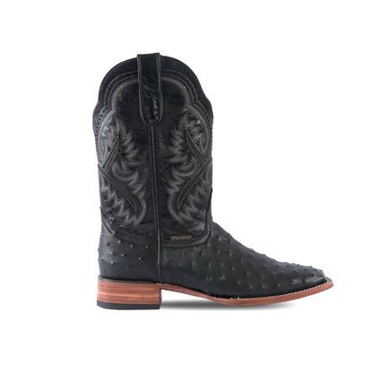 Texas Country Western Boot Ostrich Print Black Square Toe E424