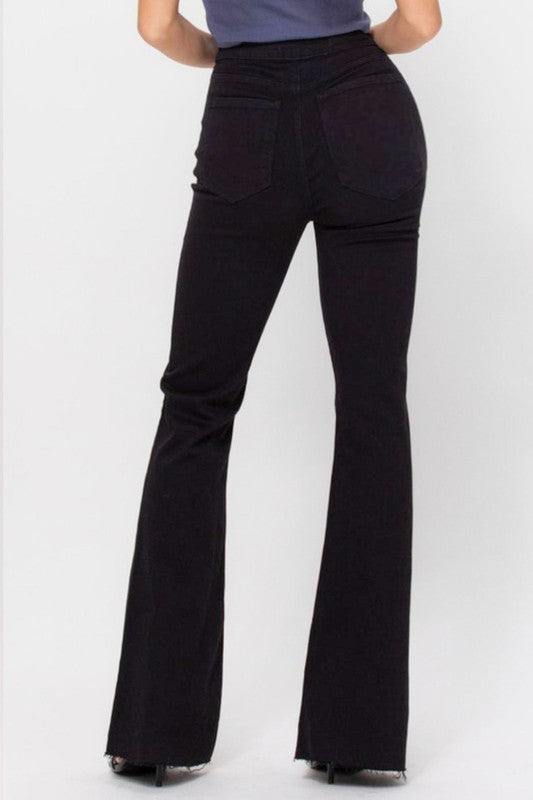 Pantalones vaqueros acampanados negros de tiro alto