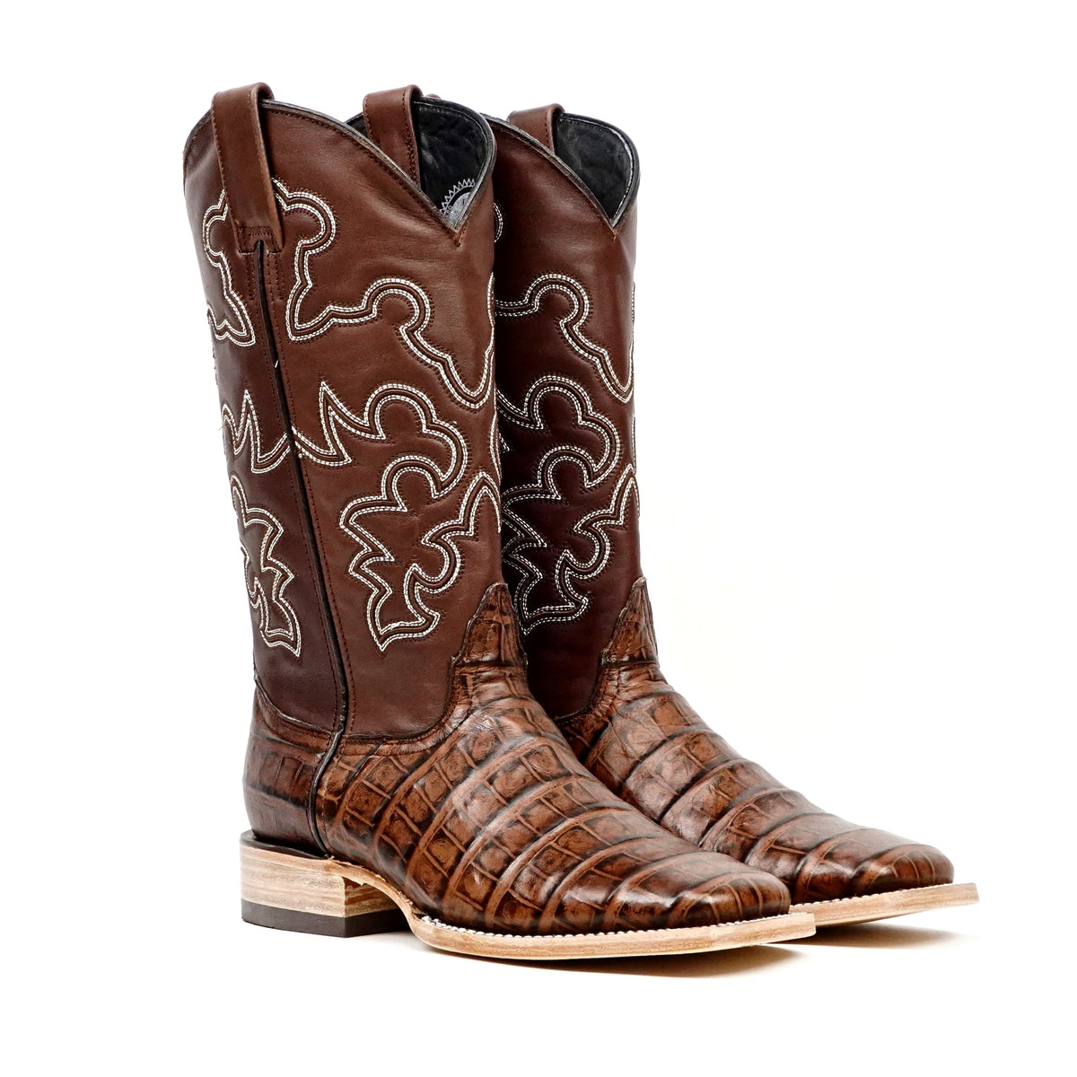 Alligator Belly Choco Cowboy Boots - Embossed Leather - Square Toe (E423) - Gomez Western Wear