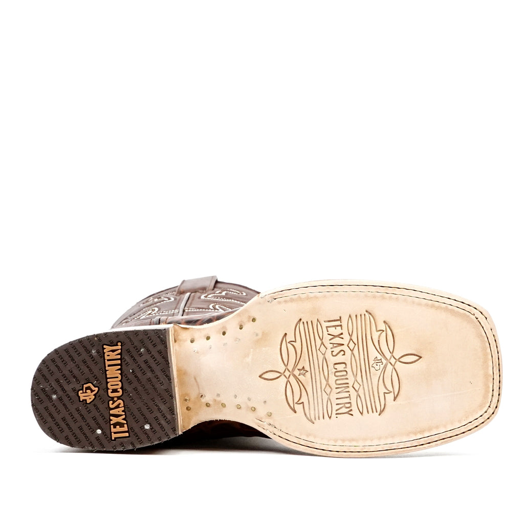 Alligator Belly Choco Cowboy Boots - Embossed Leather - Square Toe (E423) - Gomez Western Wear