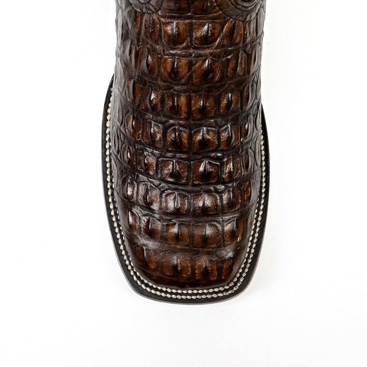 Alligator Hornback Dark Caramel Boots - Embossed Leather - Square Toe (E958) - Gomez Western Wear