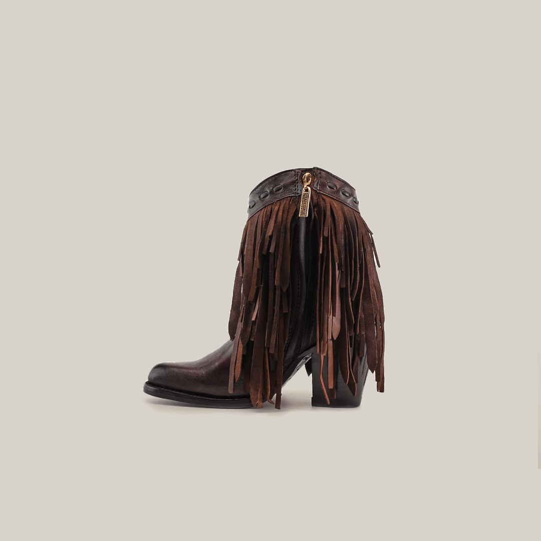 Austin Frills Dark Chocolate Booties - J Toe - Gomez Western Wear