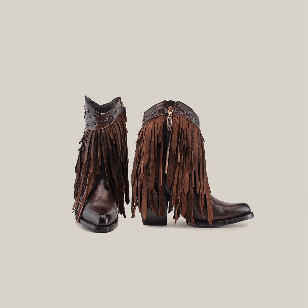Austin Frills Dark Chocolate Booties - J Toe - Gomez Western Wear