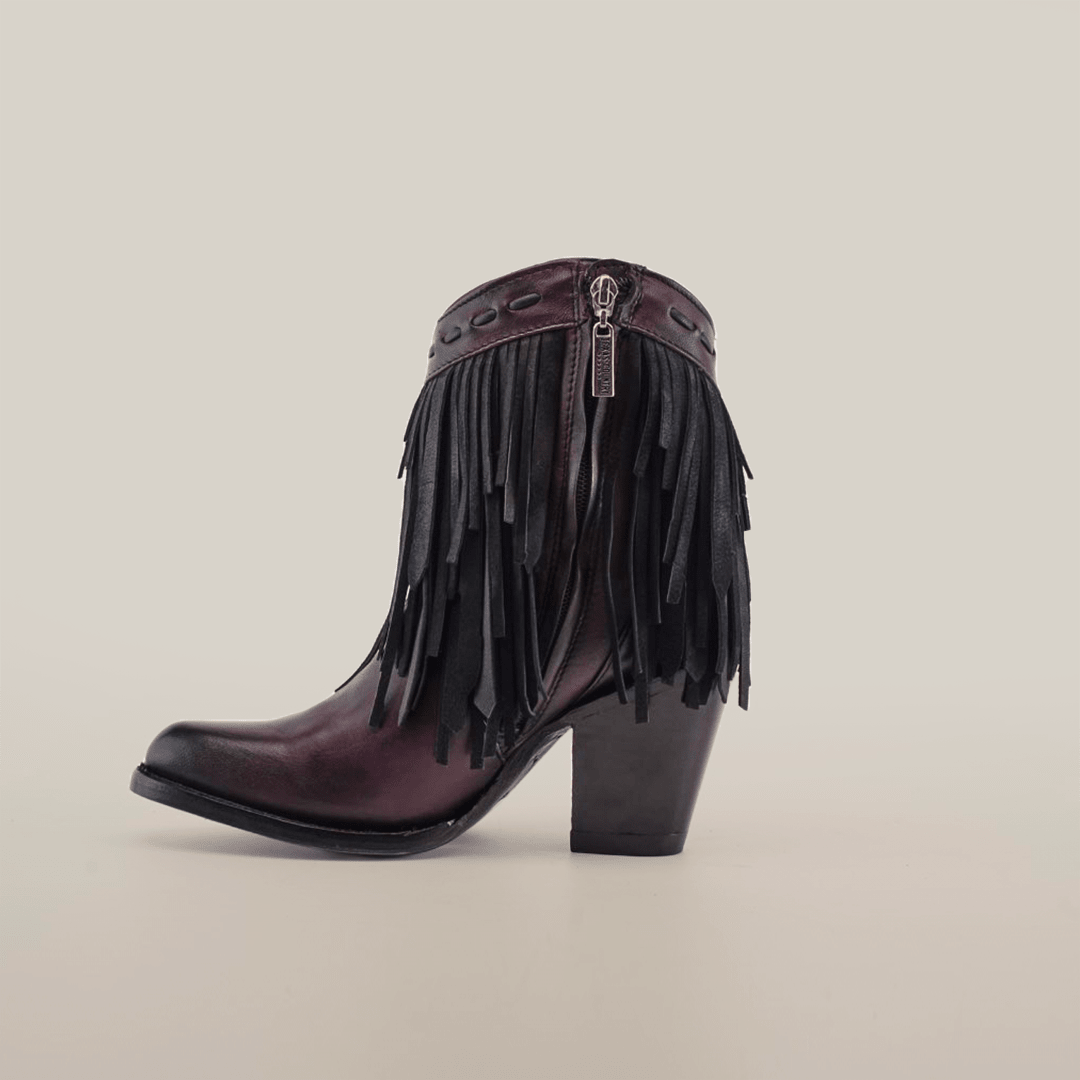 Austin Fringe Bootie Wine - J Toe - Gomez Western Wear