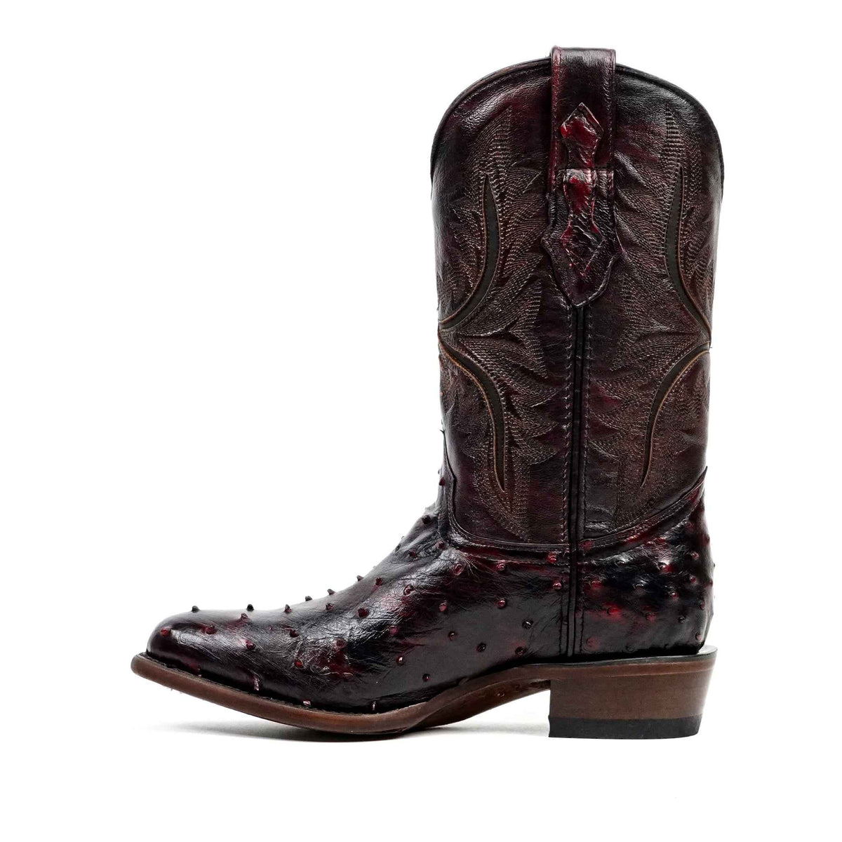 Austin Ostrich Boots - Black Cherry - Round Toe (AV230) - Gomez Western Wear