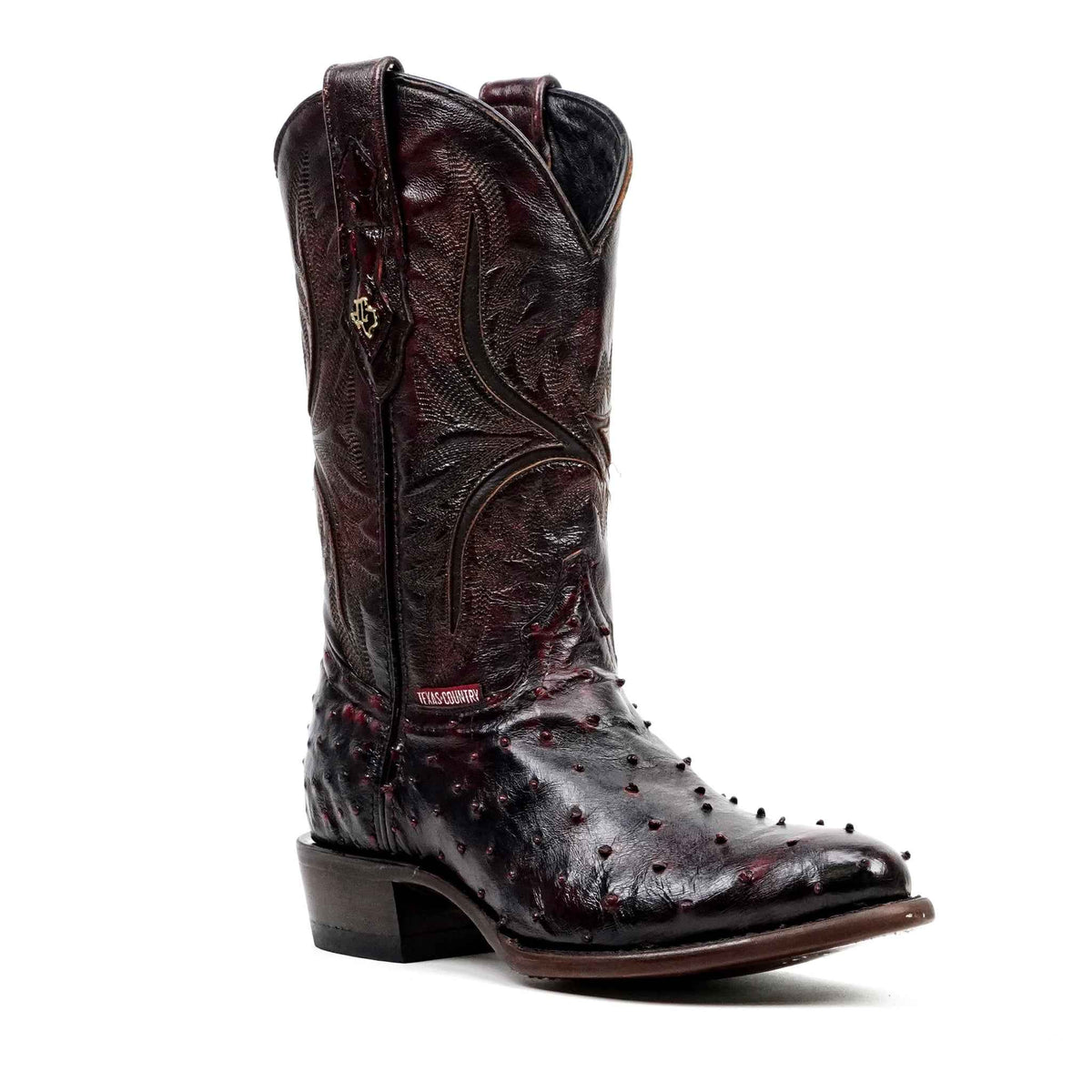 Austin Ostrich Boots - Black Cherry - Round Toe (AV230) - Gomez Western Wear