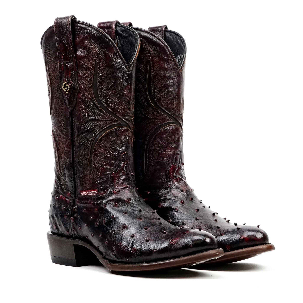 Austin Ostrich Boots - Black Cherry - Round Toe (AV230) - Gomez Western Wear