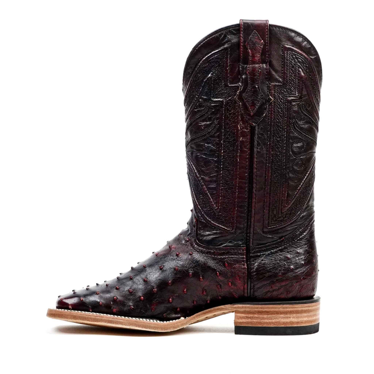 Austin Ostrich Boots - Black Cherry - Square Toe (AV20) - Gomez Western Wear