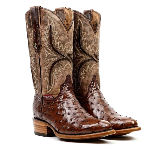 Austin Ostrich Boots - Tobacco - Round Toe (AV230) - Gomez Western Wear