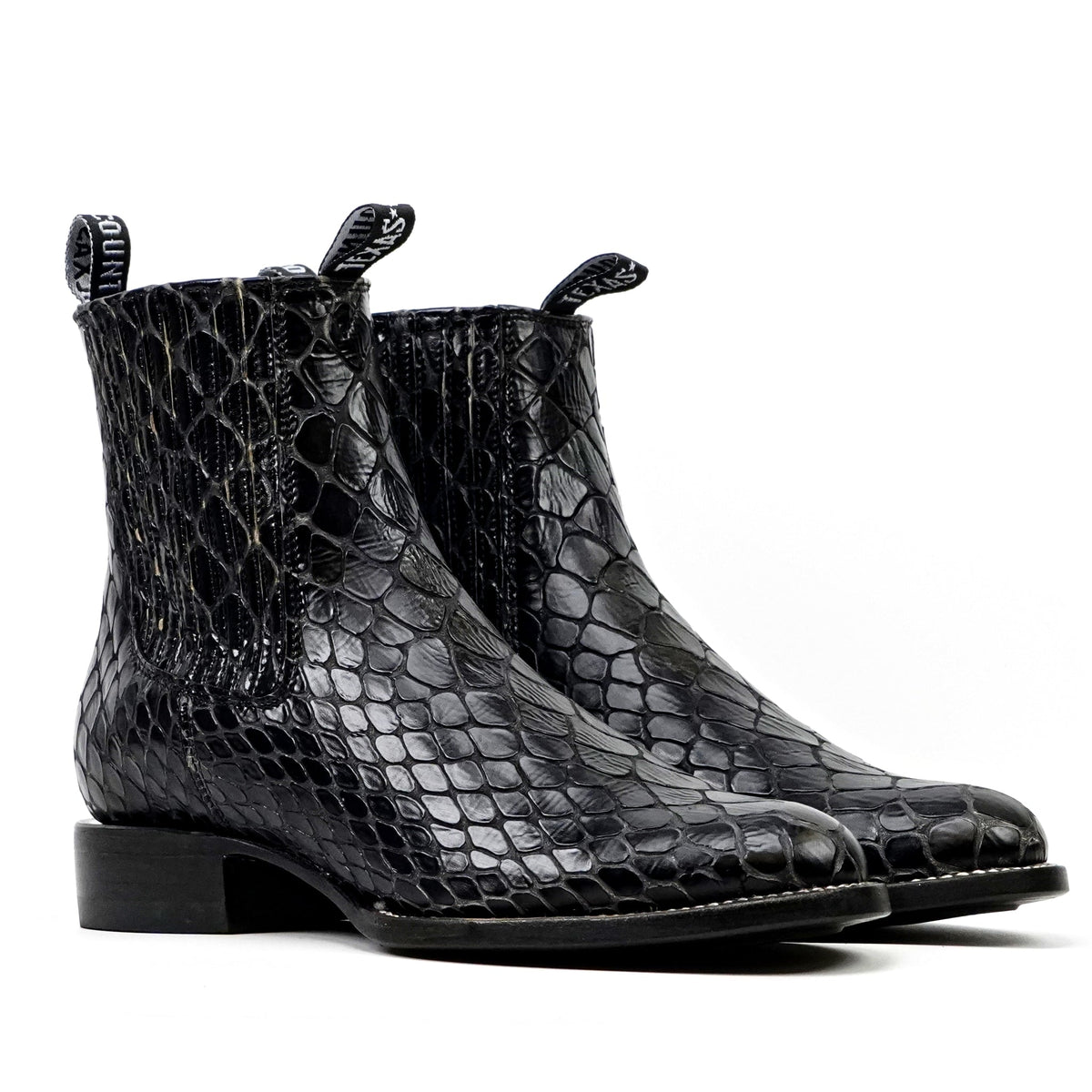 Black Snake Ankle Boots - Embossed Leather - Roper Toe (E955) - Gomez Western Wear