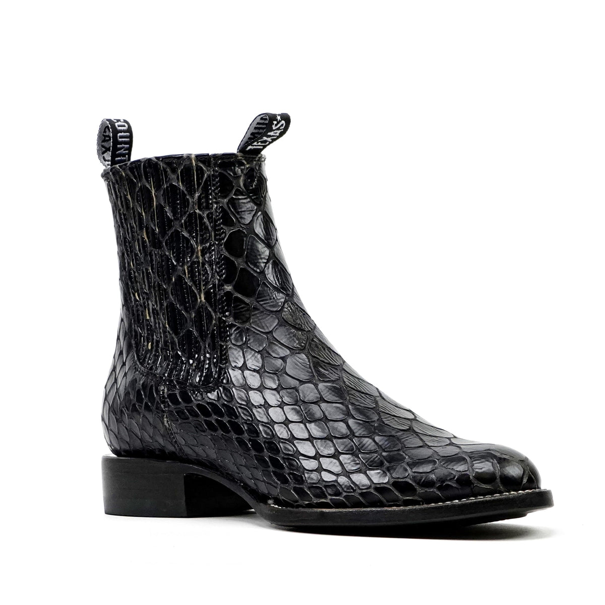 Black Snake Ankle Boots - Embossed Leather - Roper Toe (E955) - Gomez Western Wear