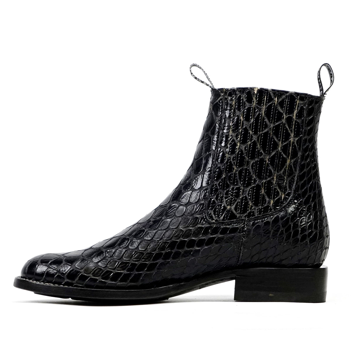 Black Snake Ankle Boots - Embossed Leather - Roper Toe (E955) - Gomez Western Wear