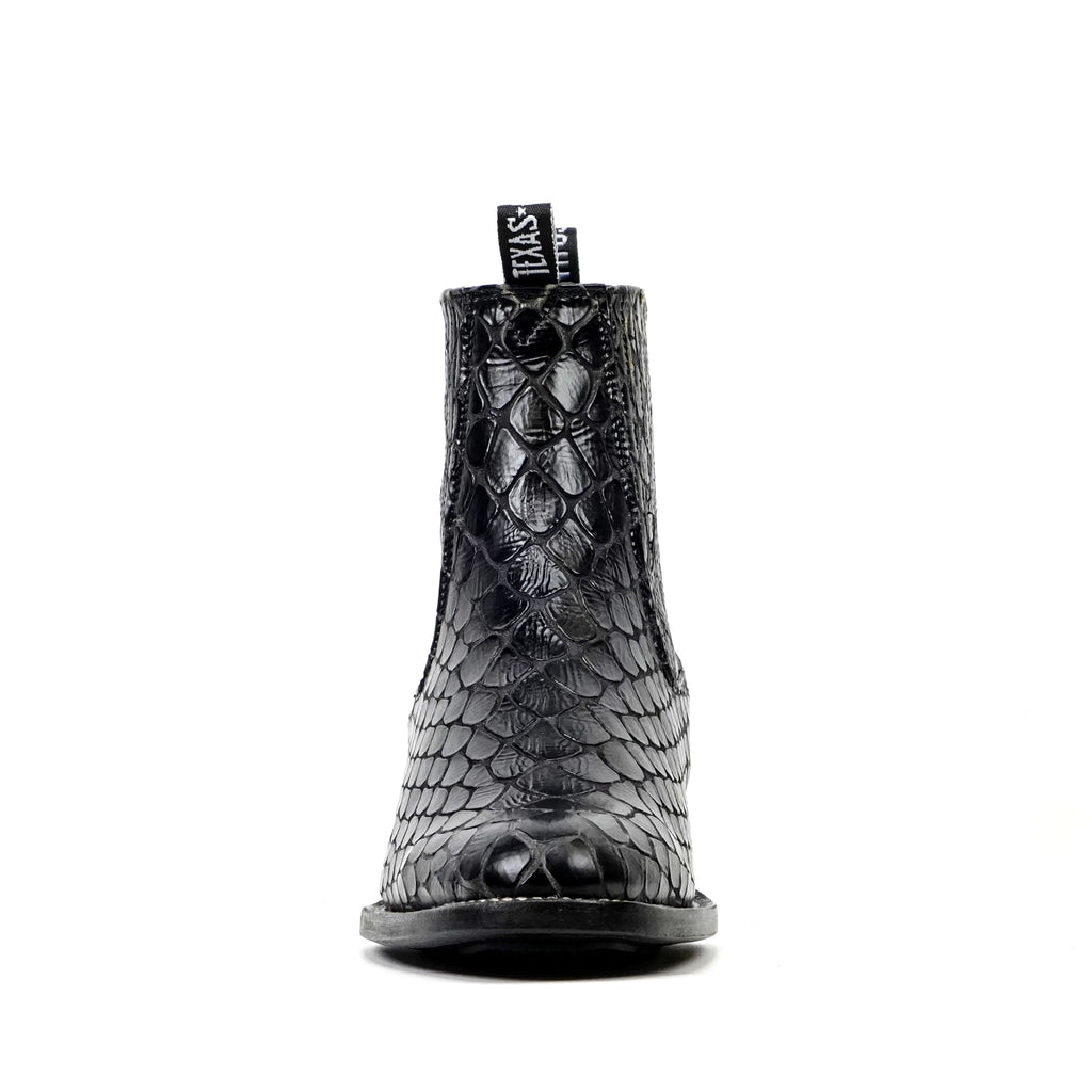 Black Snake Ankle Boots - Embossed Leather - Roper Toe (E955) - Gomez Western Wear