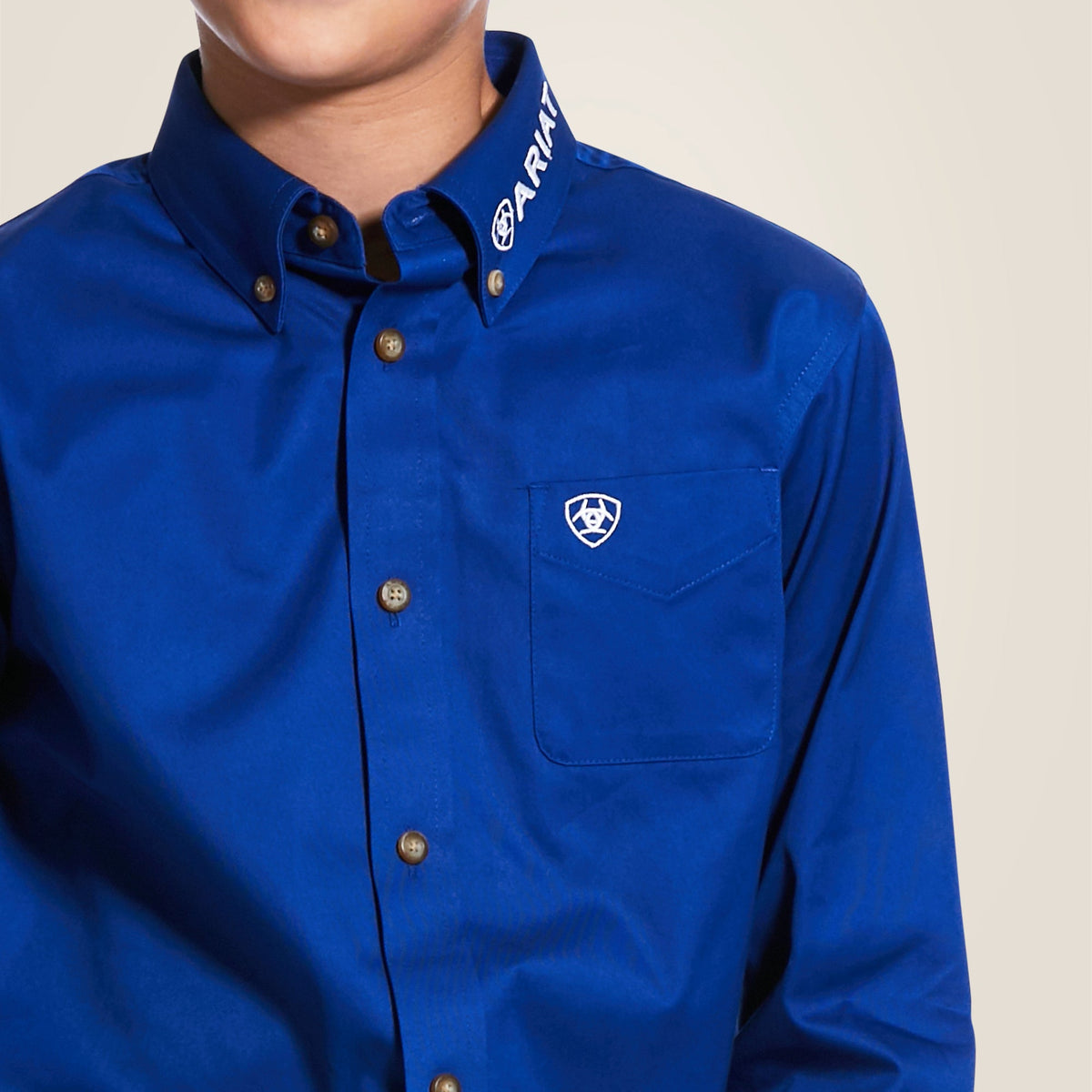 BOYS TEAM LOGO TWILL LS SHIRT ULTRAWHITE 10030164 - Gomez Western Wear