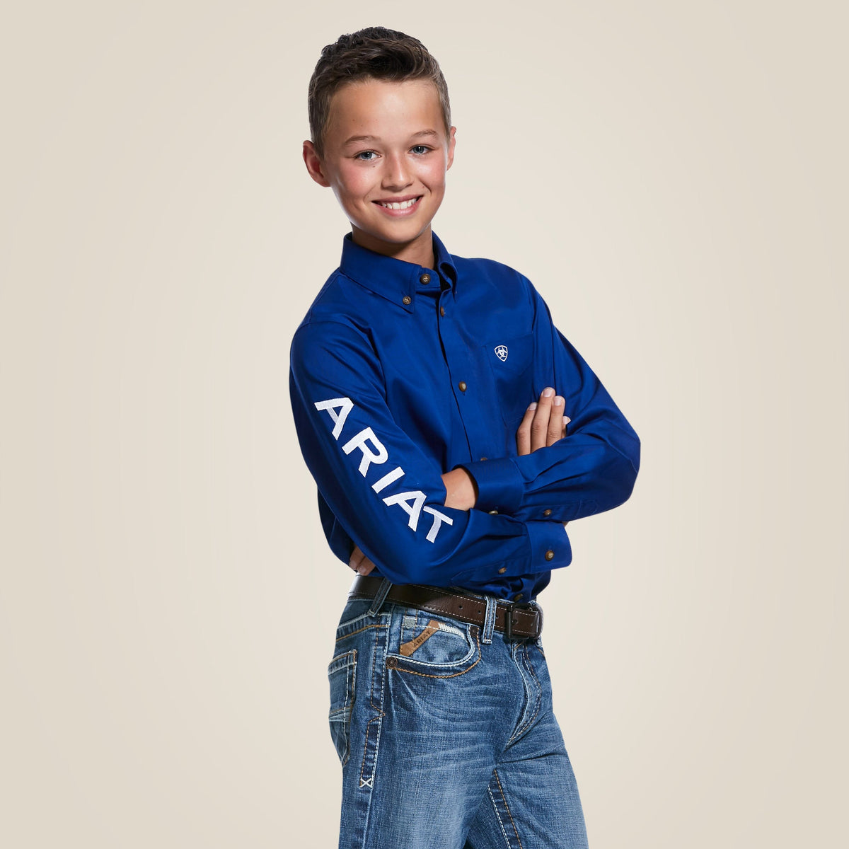 BOYS TEAM LOGO TWILL LS SHIRT ULTRAWHITE 10030164 - Gomez Western Wear
