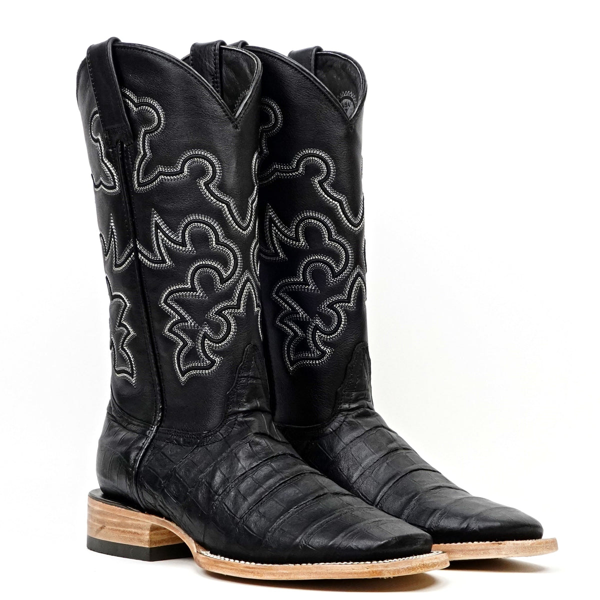 Caiman Belly Black Boots - Embossed Leather - Square Toe (E423) - Gomez Western Wear