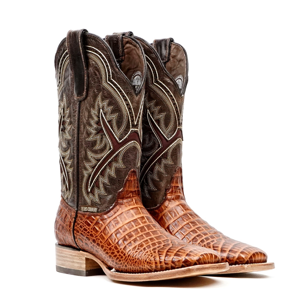 Caiman Belly Cognac Boots - Embossed Leather - Square Toe (E426) - Gomez Western Wear