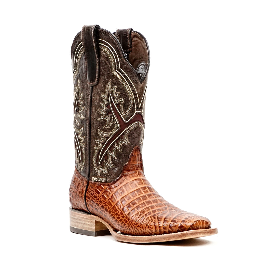 Caiman Belly Cognac Boots - Embossed Leather - Square Toe (E426) - Gomez Western Wear