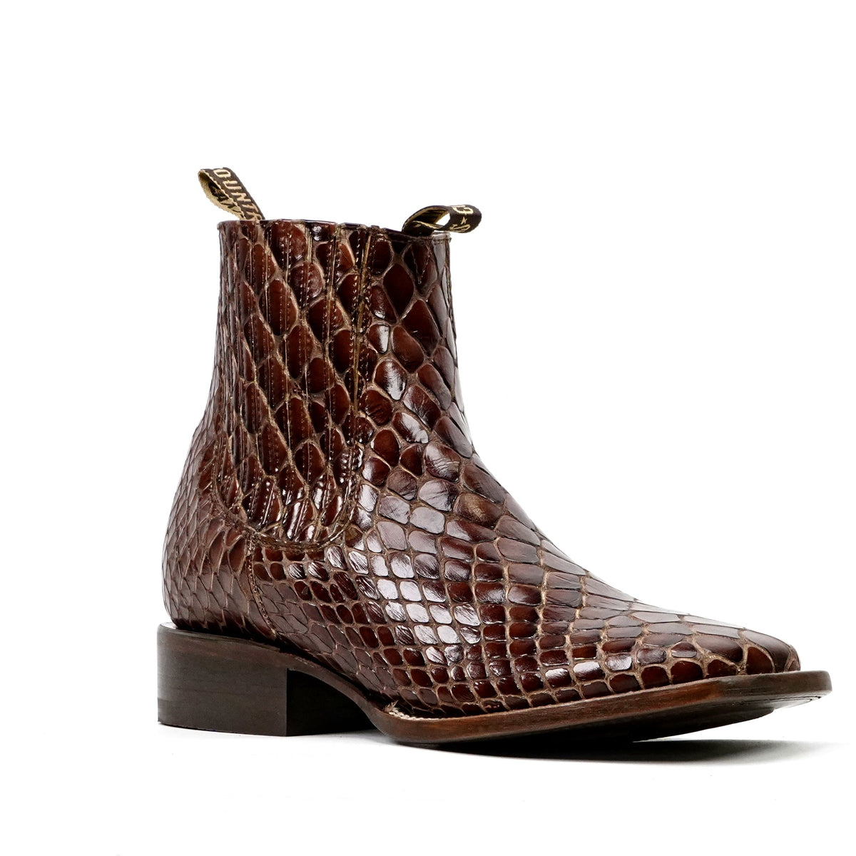 Cognac Snake Ankle Boots - Embossed Leather - Square Toe (E955) - Gomez Western Wear