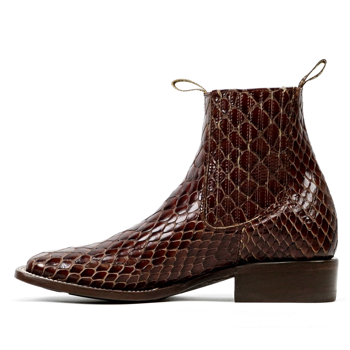 Cognac Snake Ankle Boots - Embossed Leather - Square Toe (E955) - Gomez Western Wear
