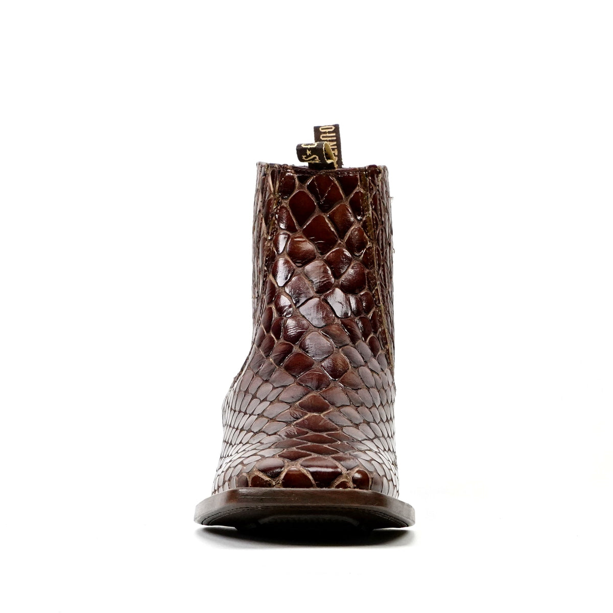 Cognac Snake Ankle Boots - Embossed Leather - Square Toe (E955) - Gomez Western Wear