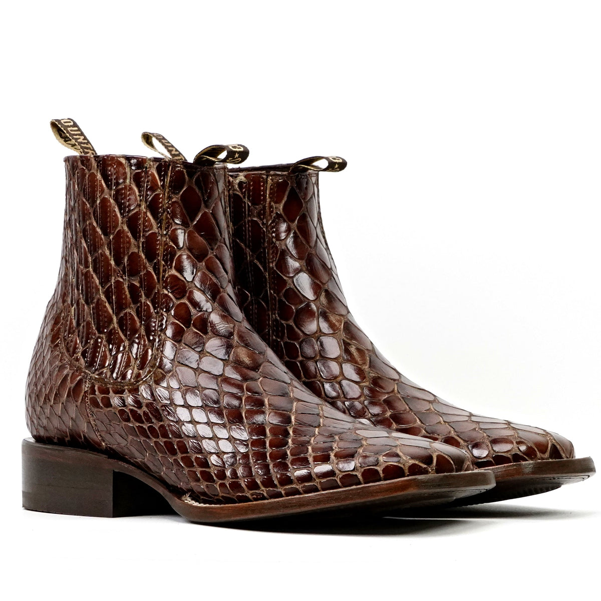 Cognac Snake Ankle Boots - Embossed Leather - Square Toe (E955) - Gomez Western Wear
