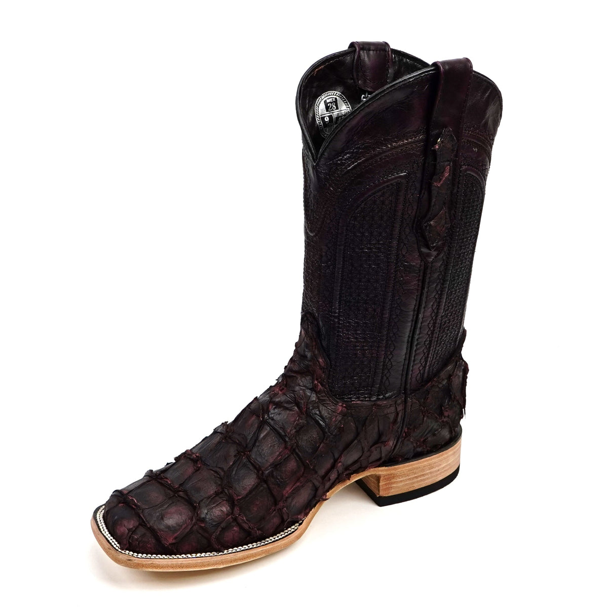 Connor Pirarucu Fish Boots - Black Cherry - Square Toe (PZ60) - Gomez Western Wear