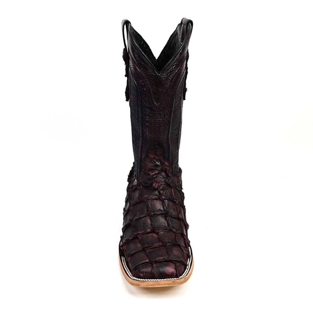 Connor Pirarucu Fish Boots - Black Cherry - Square Toe (PZ60) - Gomez Western Wear