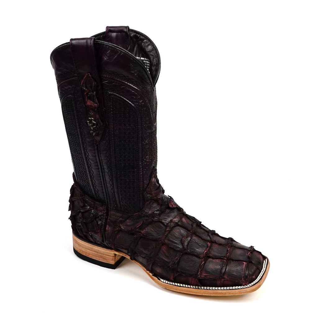 Connor Pirarucu Fish Boots - Black Cherry - Square Toe (PZ60) - Gomez Western Wear