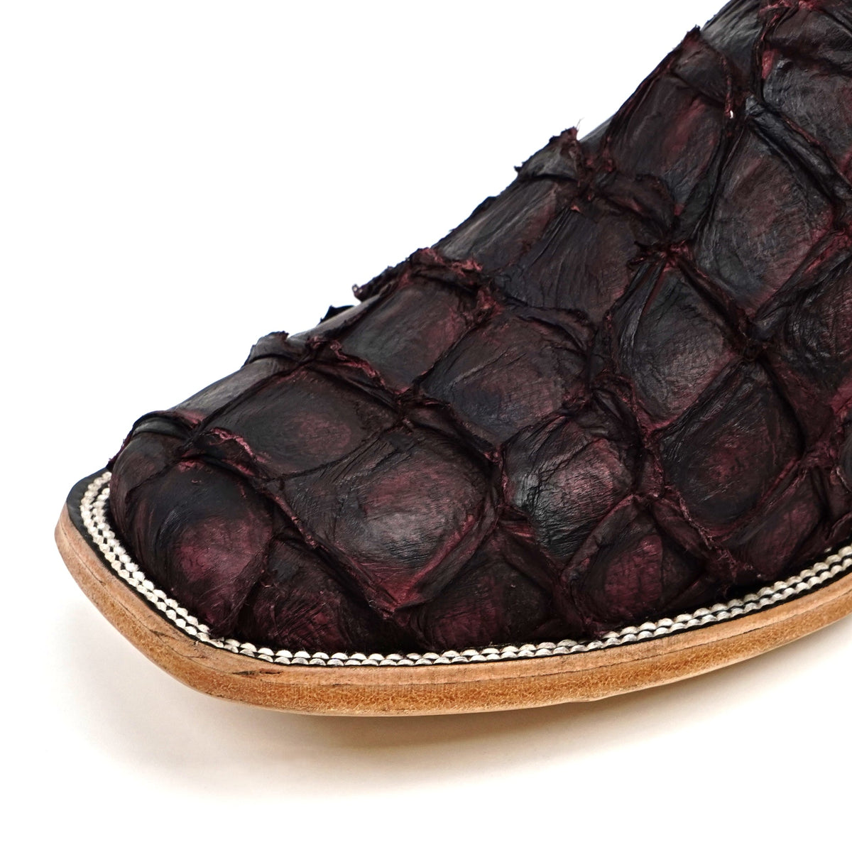 Connor Pirarucu Fish Boots - Black Cherry - Square Toe (PZ60) - Gomez Western Wear