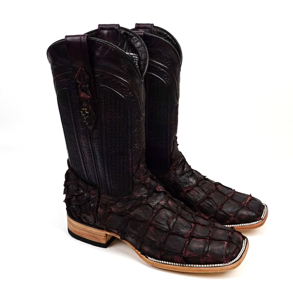Connor Pirarucu Fish Boots - Black Cherry - Square Toe (PZ60) - Gomez Western Wear