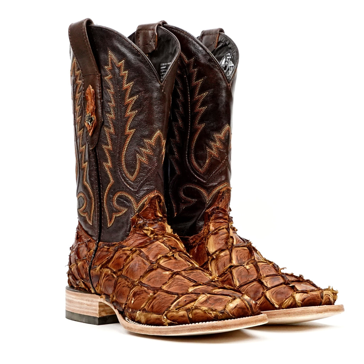 Connor Pirarucu Fish Boots- Pecan - Square Toe (PZ60) - Gomez Western Wear