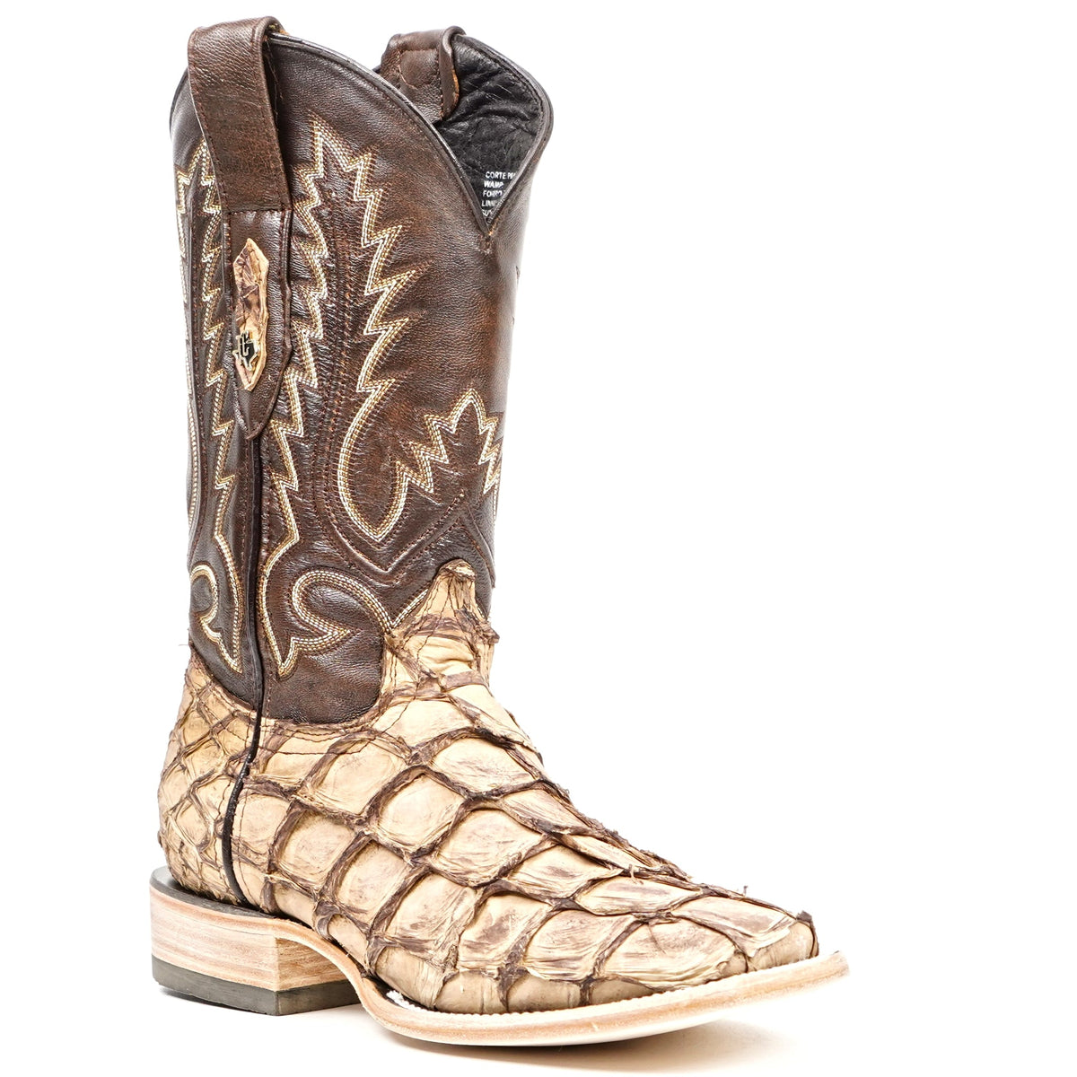 Connor Pirarucu Fish Boots - Sand - Square Toe (PZ60) - Gomez Western Wear