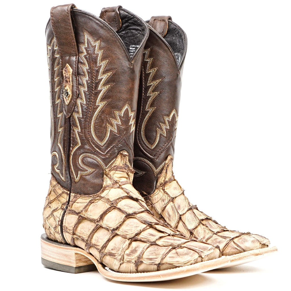 Connor Pirarucu Fish Boots - Sand - Square Toe (PZ60) - Gomez Western Wear