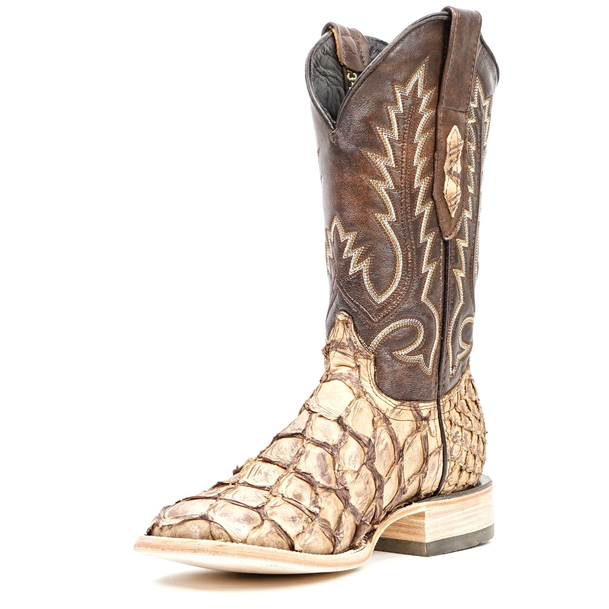 Connor Pirarucu Fish Boots - Sand - Square Toe (PZ60) - Gomez Western Wear