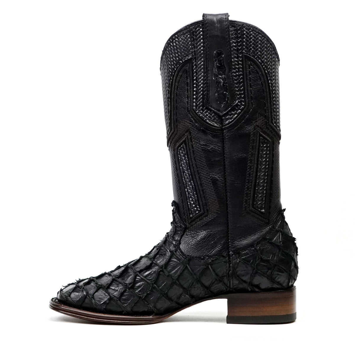Connor Platinum Pirarucu Fish Boots - Black - Square Toe - Gomez Western Wear