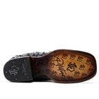 Connor Platinum Pirarucu Fish Boots (Diamond) - Newspaper - Square Toe - Gomez Western Wear