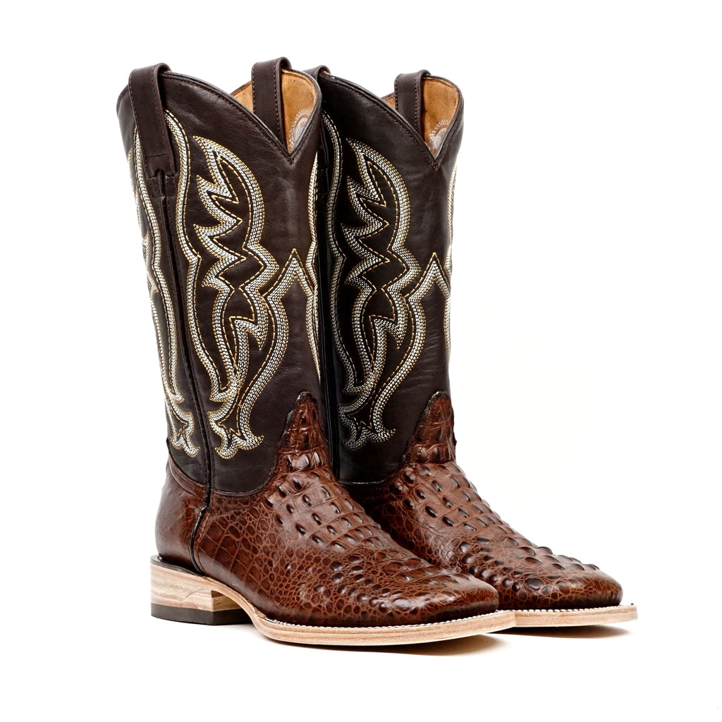 Crocodile Head Choco Boots - Embossed Leather - Square Toe (E427) - Gomez Western Wear