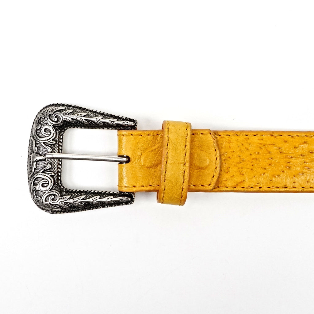 Exotic Full Quilt Ostrich Belt - Yellow (C-028) - Gomez Western Wear