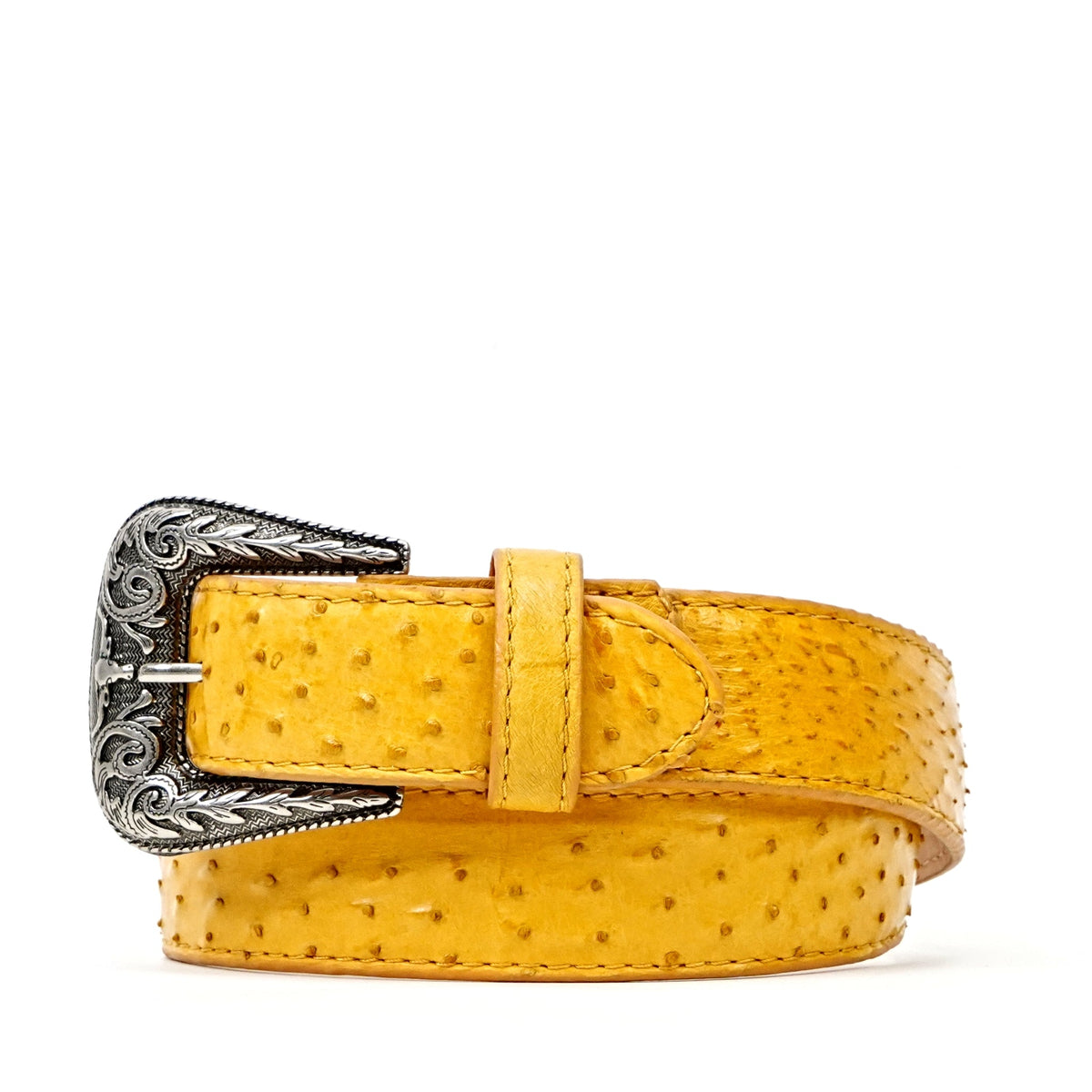 Exotic Full Quilt Ostrich Belt - Yellow (C-028) - Gomez Western Wear