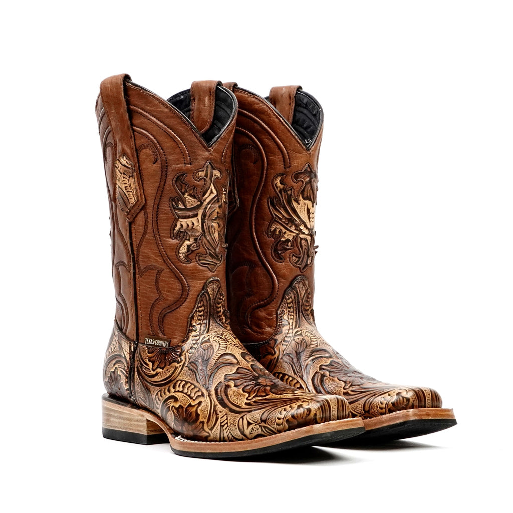 Hand-Tooled Floral Boots - Orix - Rodeo Toe (E696) - Gomez Western Wear