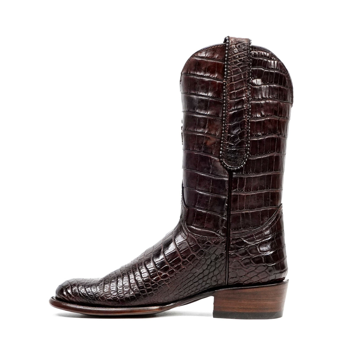 James Platinum Full Alligator Boots - Espresso - Round Toe - Gomez Western Wear