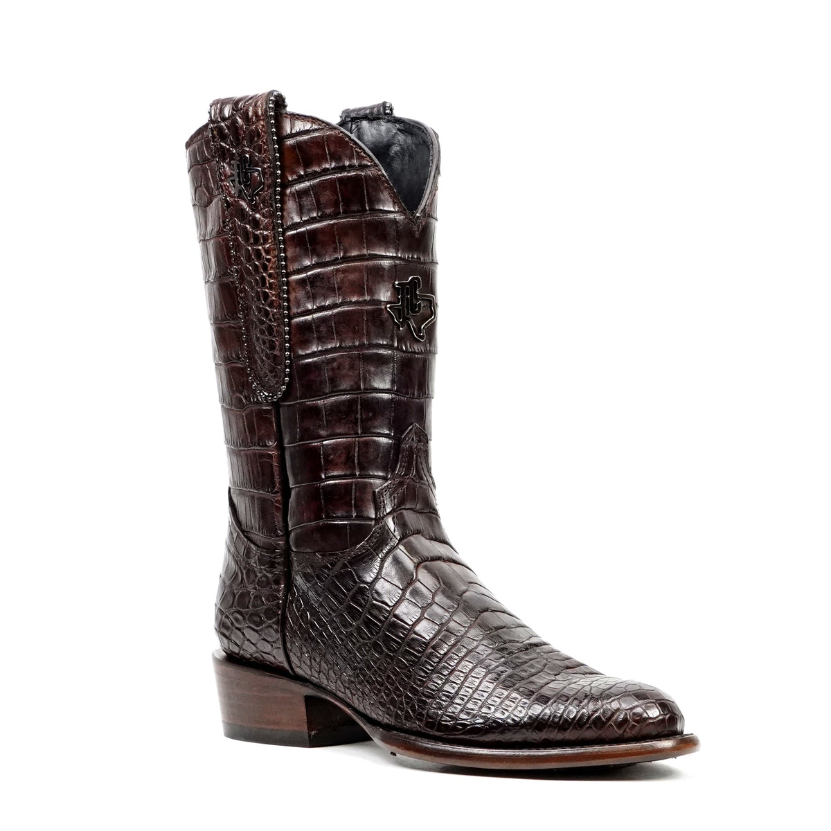 James Platinum Full Alligator Boots - Espresso - Round Toe - Gomez Western Wear