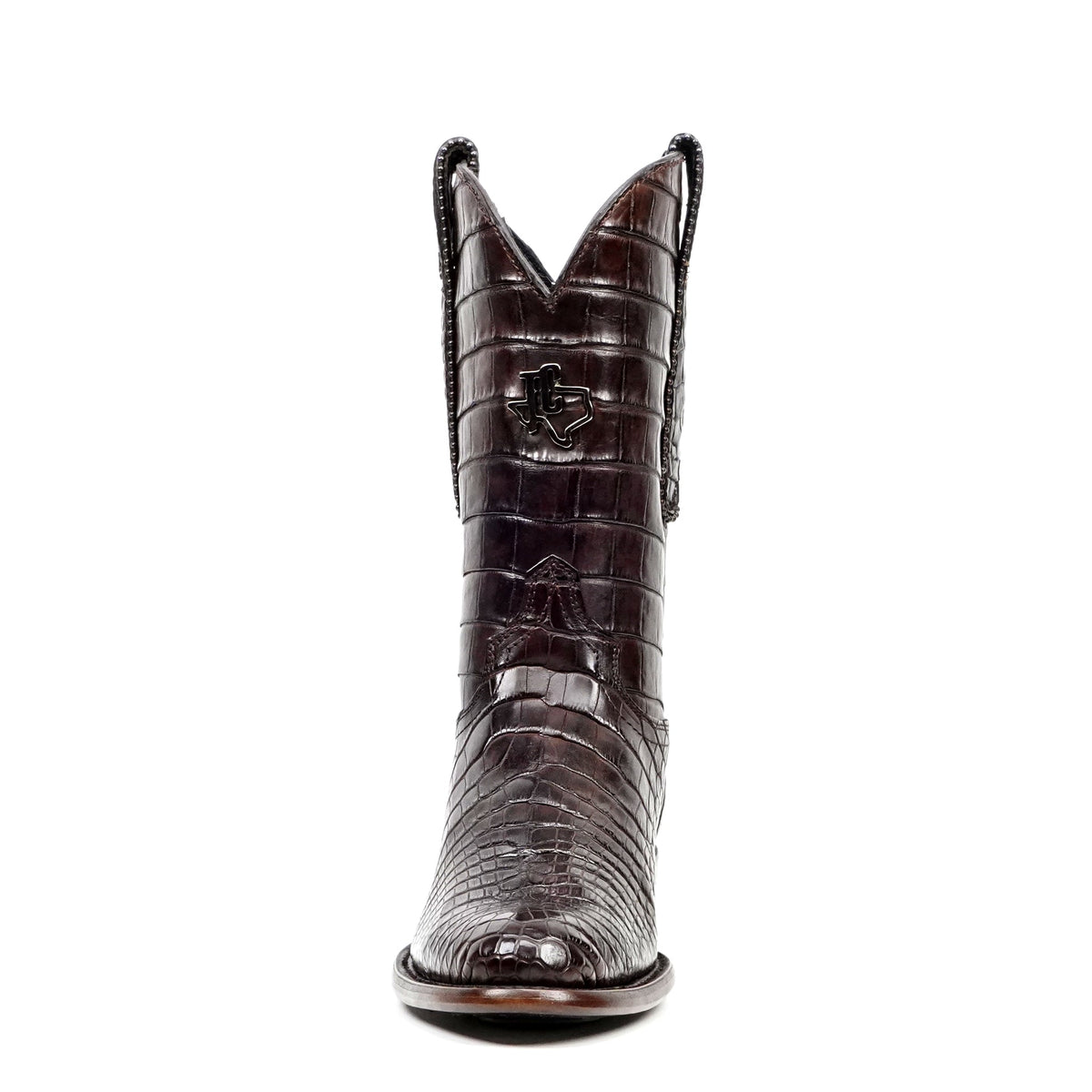 James Platinum Full Alligator Boots - Espresso - Round Toe - Gomez Western Wear