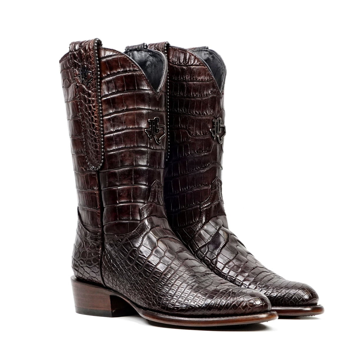 James Platinum Full Alligator Boots - Espresso - Round Toe - Gomez Western Wear